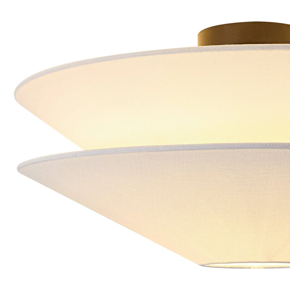 French Country 2-Tier White Linen Conical Semi Flush Mount - Image 7