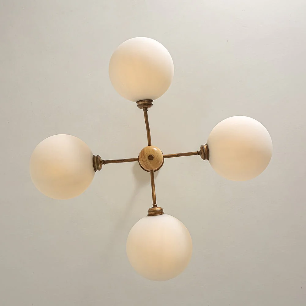 French Country 4-Light Frosted Glass Round Sputnik Chandelier - Image 12