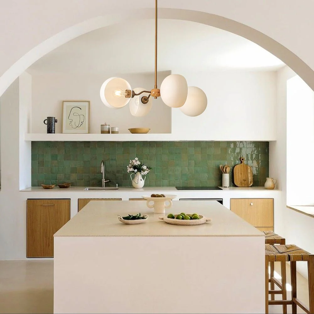 French Country 4-Light Frosted Glass Round Sputnik Chandelier - Image 3