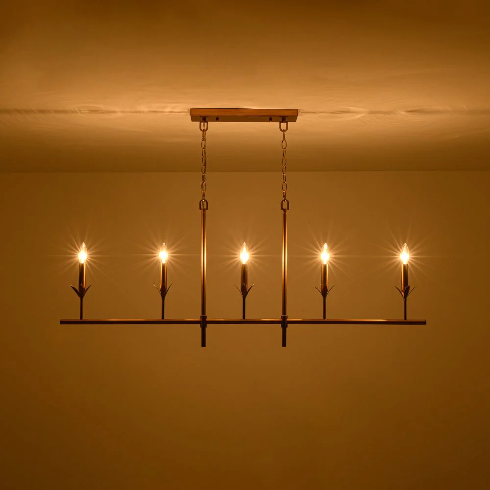 French Country 5-Light Fabric Shade Candle Linear Island Chandelier - Image 13