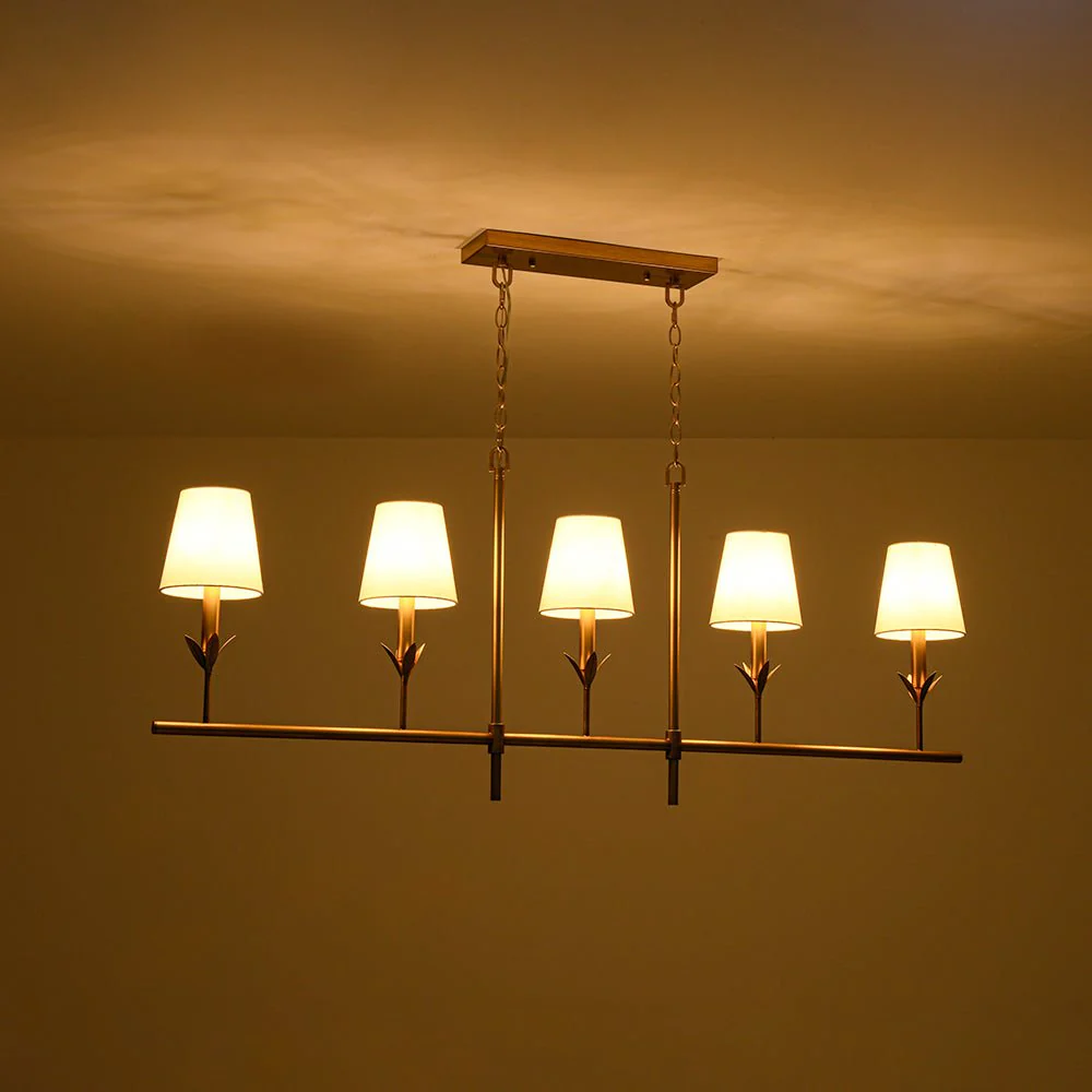 French Country 5-Light Fabric Shade Candle Linear Island Chandelier - Image 15