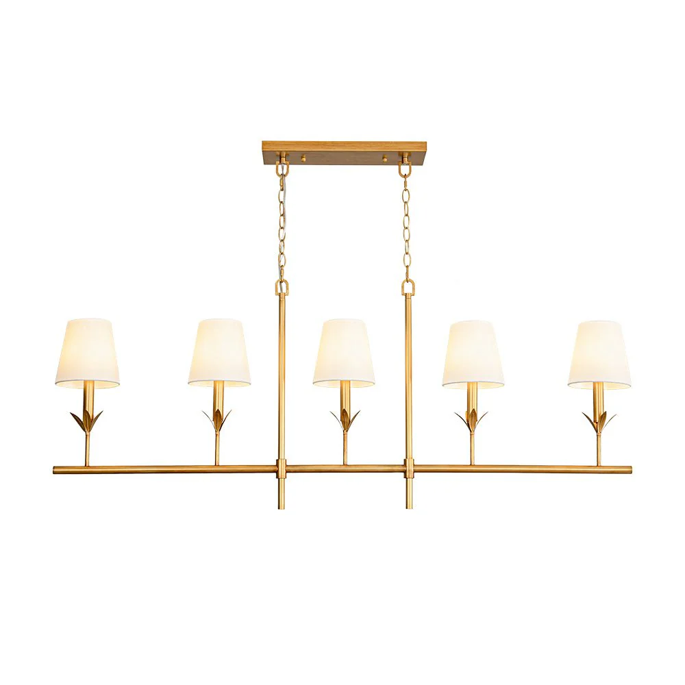 French Country 5-Light Fabric Shade Candle Linear Island Chandelier - Image 4