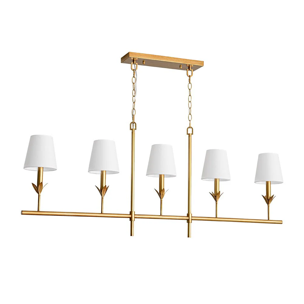French Country 5-Light Fabric Shade Candle Linear Island Chandelier - Image 5