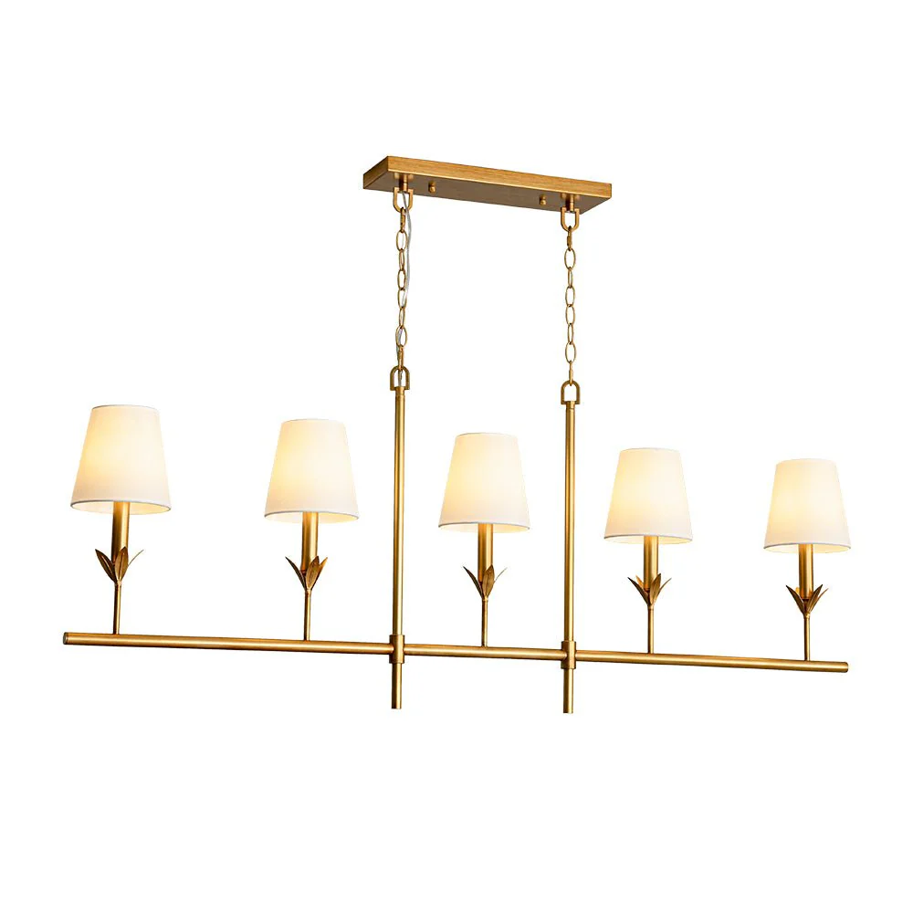 French Country 5-Light Fabric Shade Candle Linear Island Chandelier - Image 6