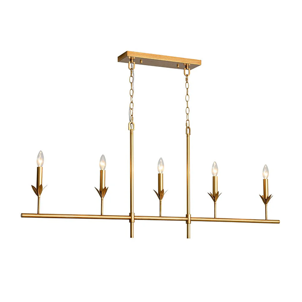 French Country 5-Light Fabric Shade Candle Linear Island Chandelier - Image 7
