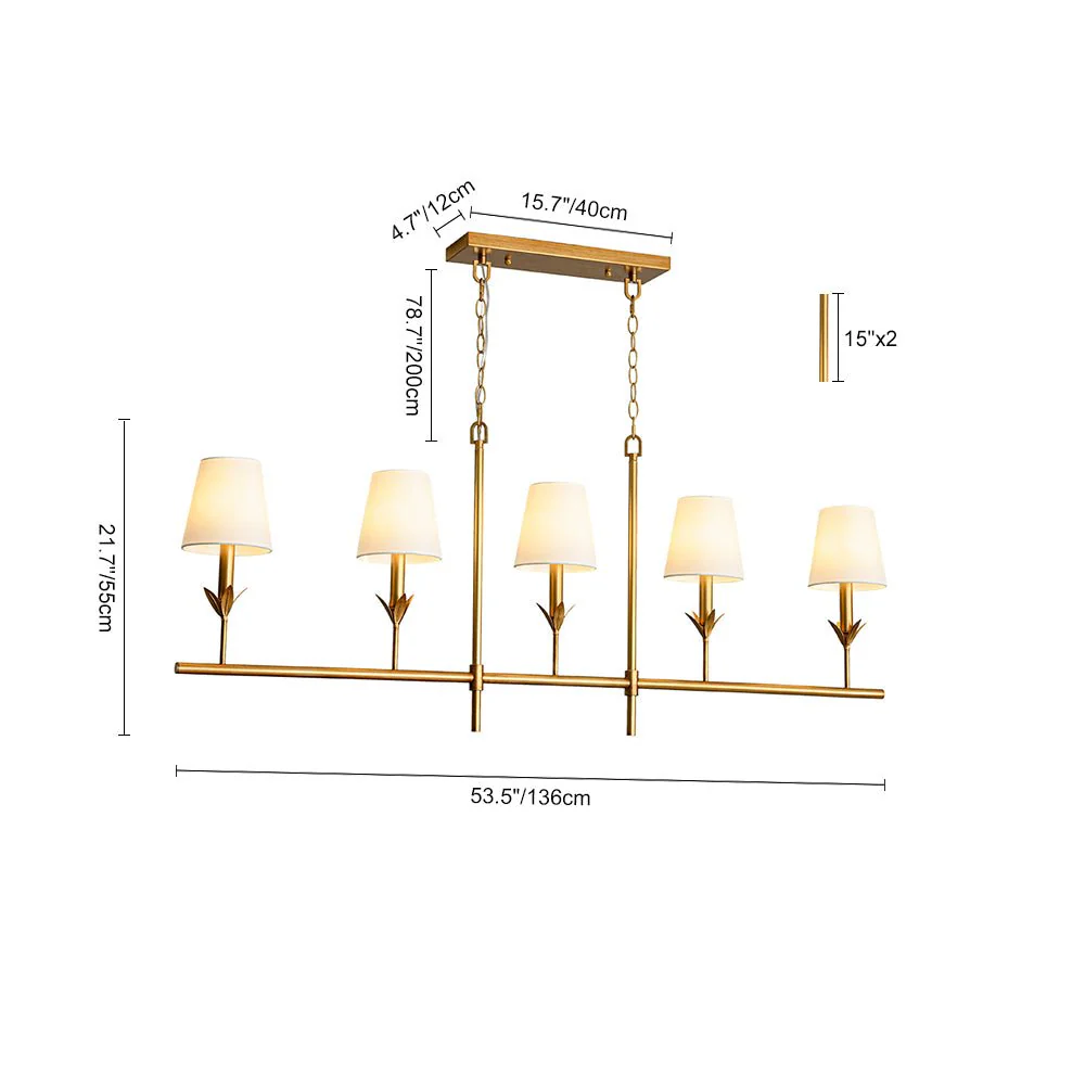 French Country 5-Light Fabric Shade Candle Linear Island Chandelier - Image 8