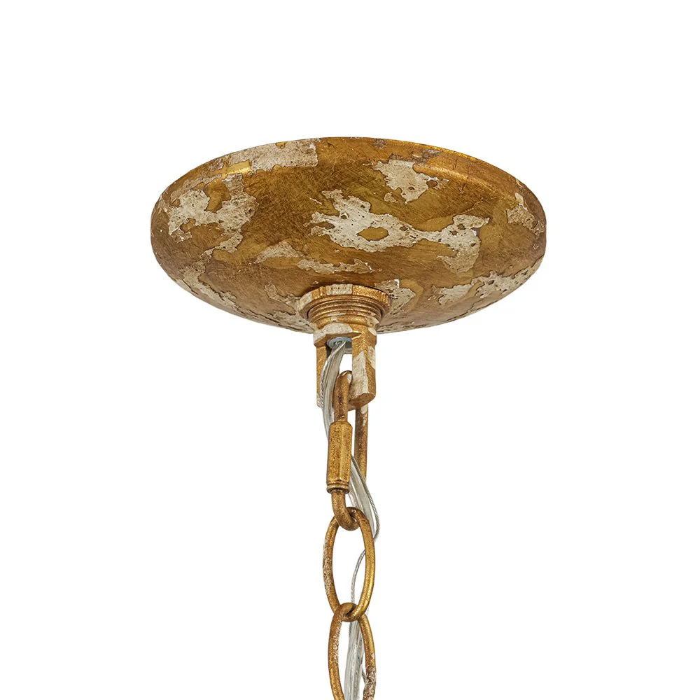 French Country Distressed Teal Gold Flat Dome Metal Pendant - Image 13