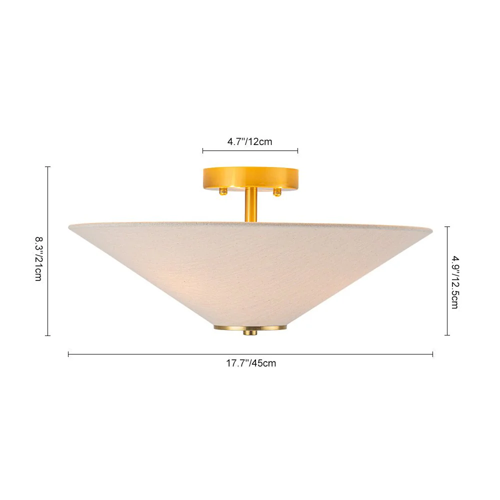 French Country Ivory Linen Conical Cage Semi Flush Mount - Image 3
