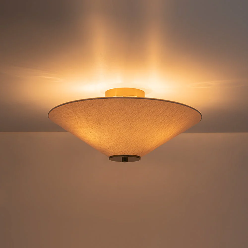 French Country Ivory Linen Conical Cage Semi Flush Mount - Image 5