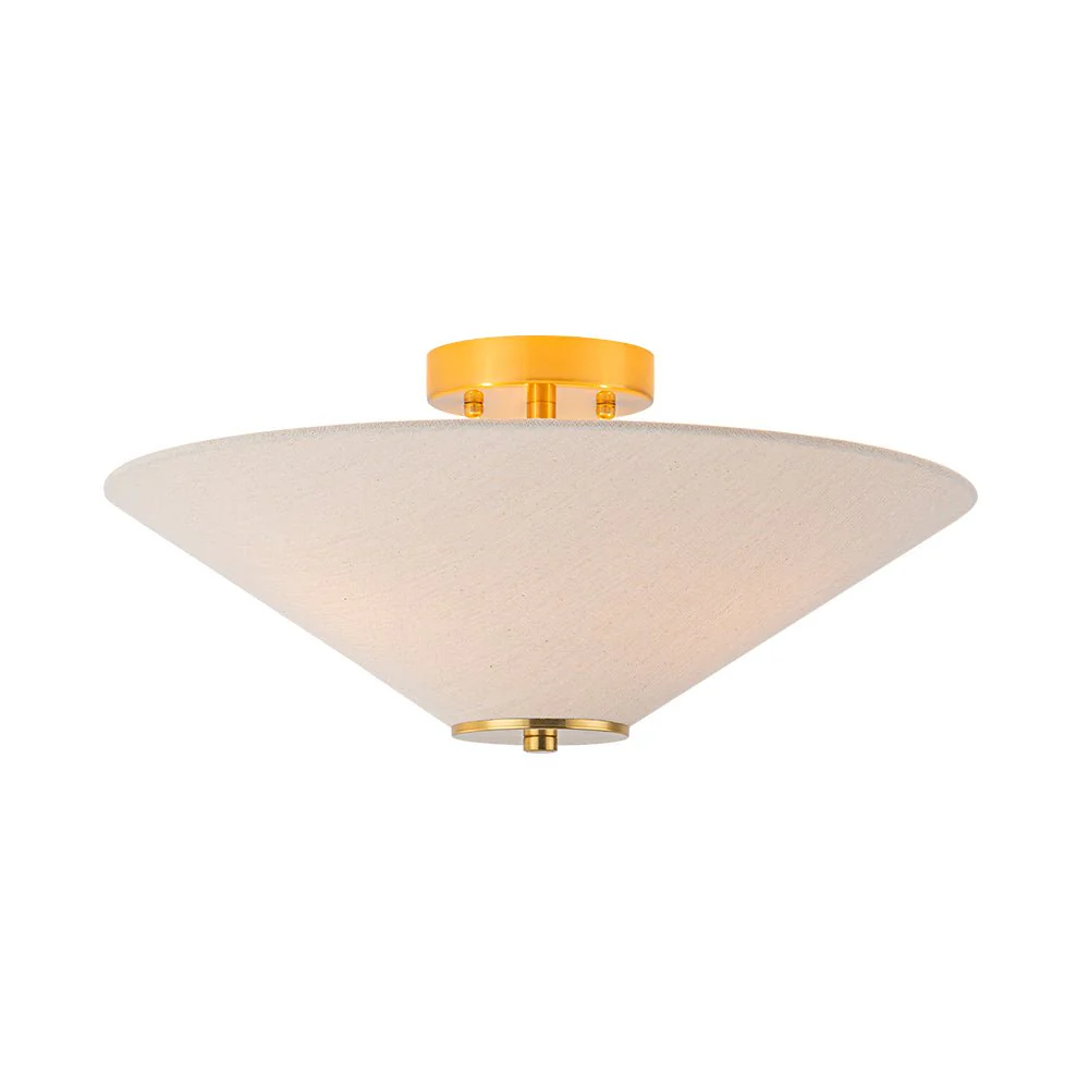 French Country Ivory Linen Conical Cage Semi Flush Mount - Image 7