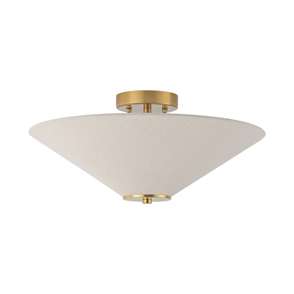 French Country Ivory Linen Conical Cage Semi Flush Mount - Image 8