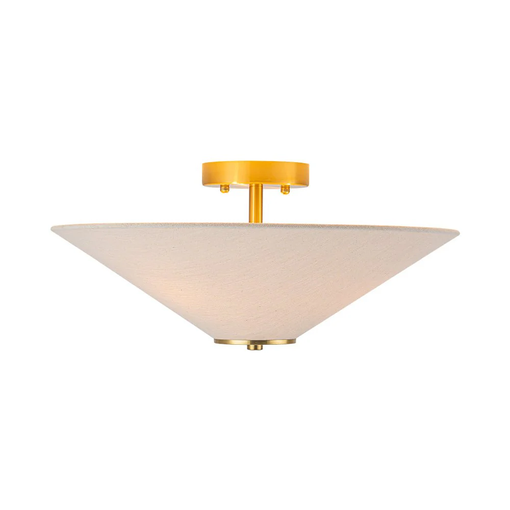French Country Ivory Linen Conical Cage Semi Flush Mount - Image 9