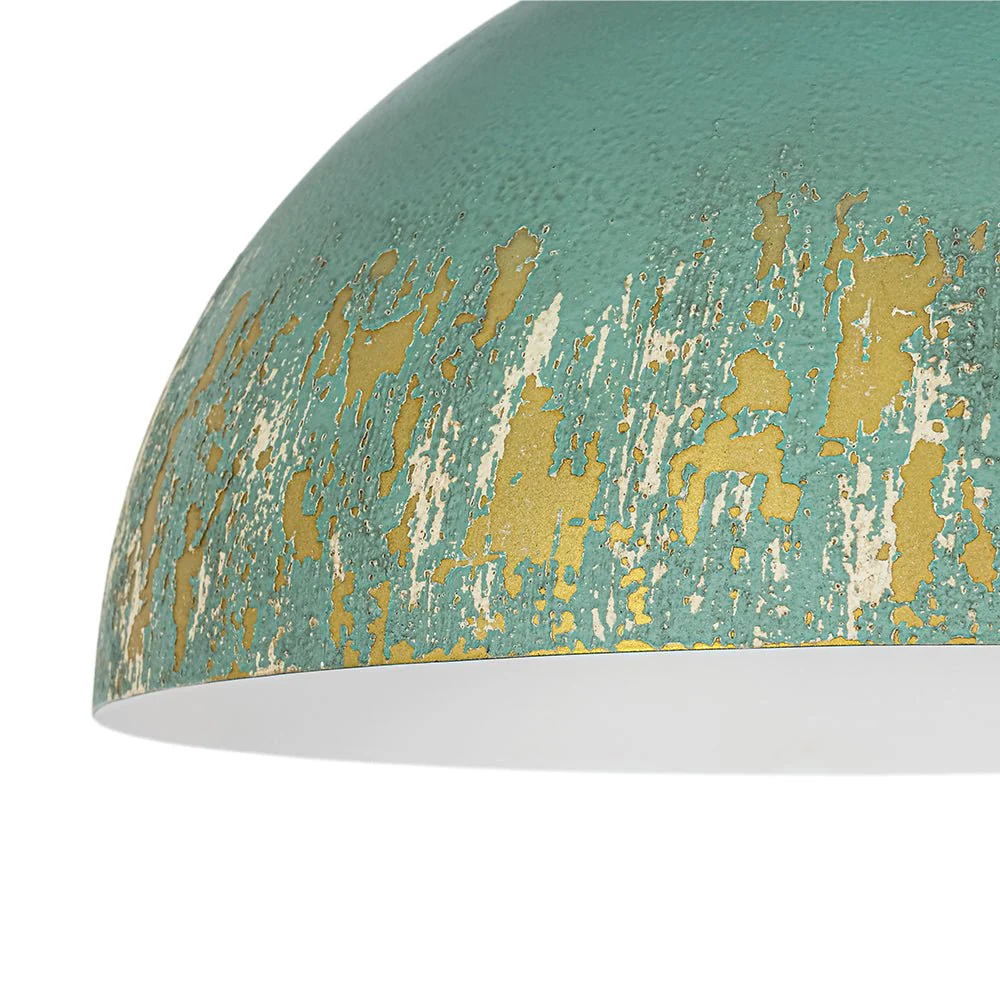 French Country Weathered Gilded Patina Teal Dome Flush Mount - Image 10