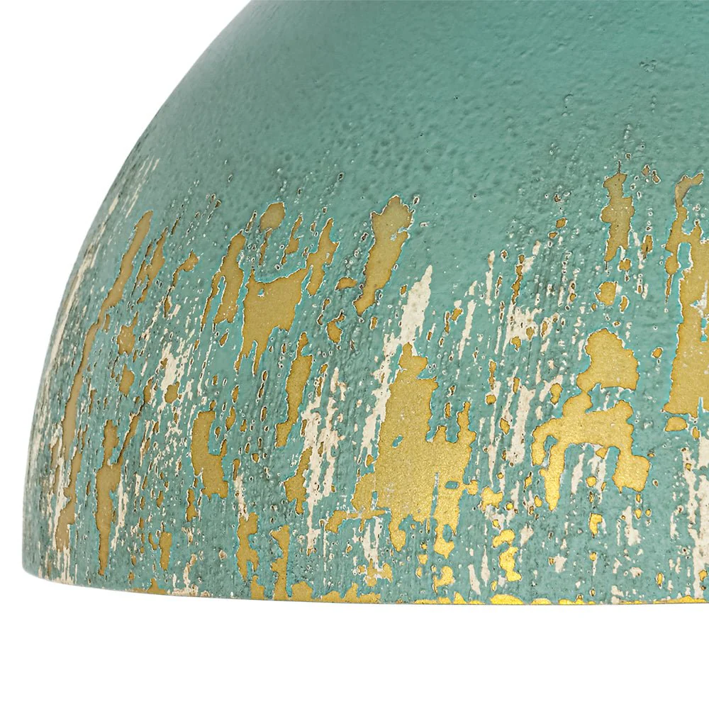 French Country Weathered Gilded Patina Teal Dome Flush Mount - Image 11