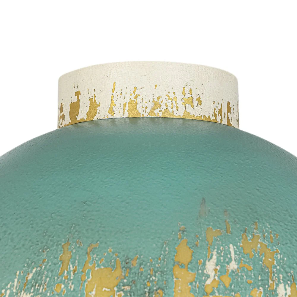 French Country Weathered Gilded Patina Teal Dome Flush Mount - Image 12