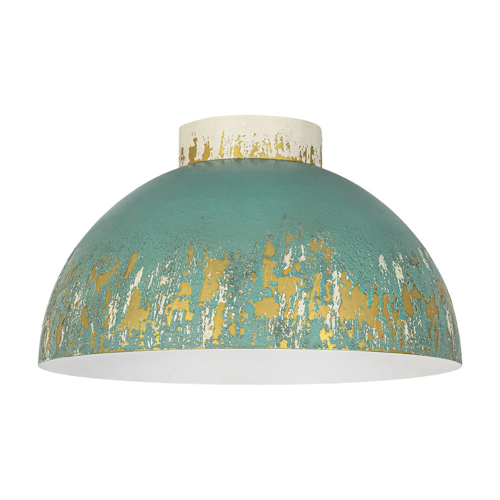 French Country Weathered Gilded Patina Teal Dome Flush Mount - Image 4