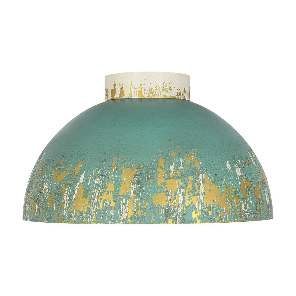 French Country Weathered Gilded Patina Teal Dome Flush Mount - Image 6