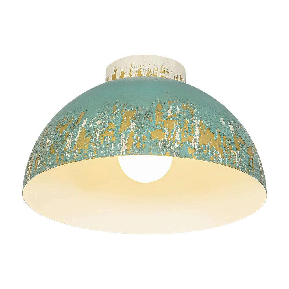 French Country Weathered Gilded Patina Teal Dome Flush Mount - Image 7