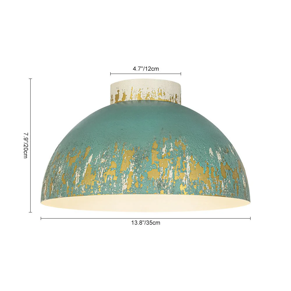 French Country Weathered Gilded Patina Teal Dome Flush Mount - Image 8