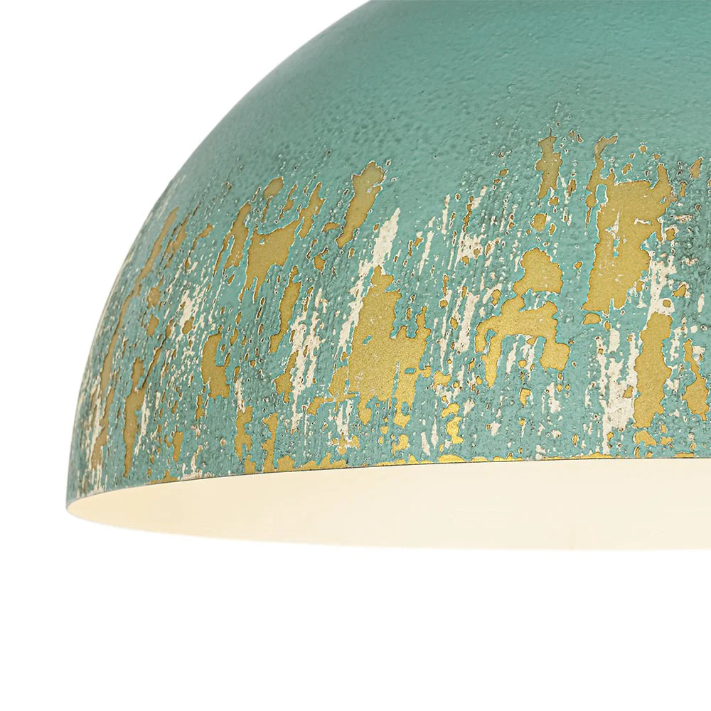 French Country Weathered Gilded Patina Teal Dome Flush Mount - Image 9