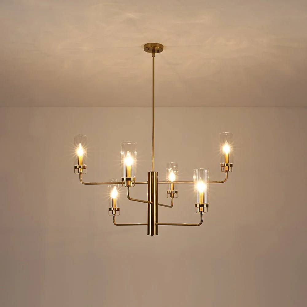 French Cylinder Ribbed Glass Round Tiered Candle Chandelier - Image 3