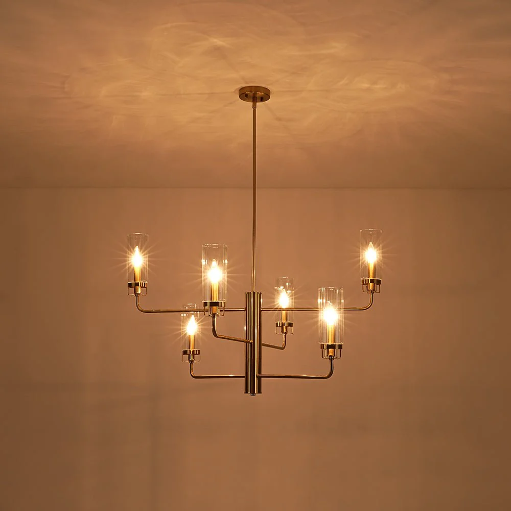 French Cylinder Ribbed Glass Round Tiered Candle Chandelier - Image 4