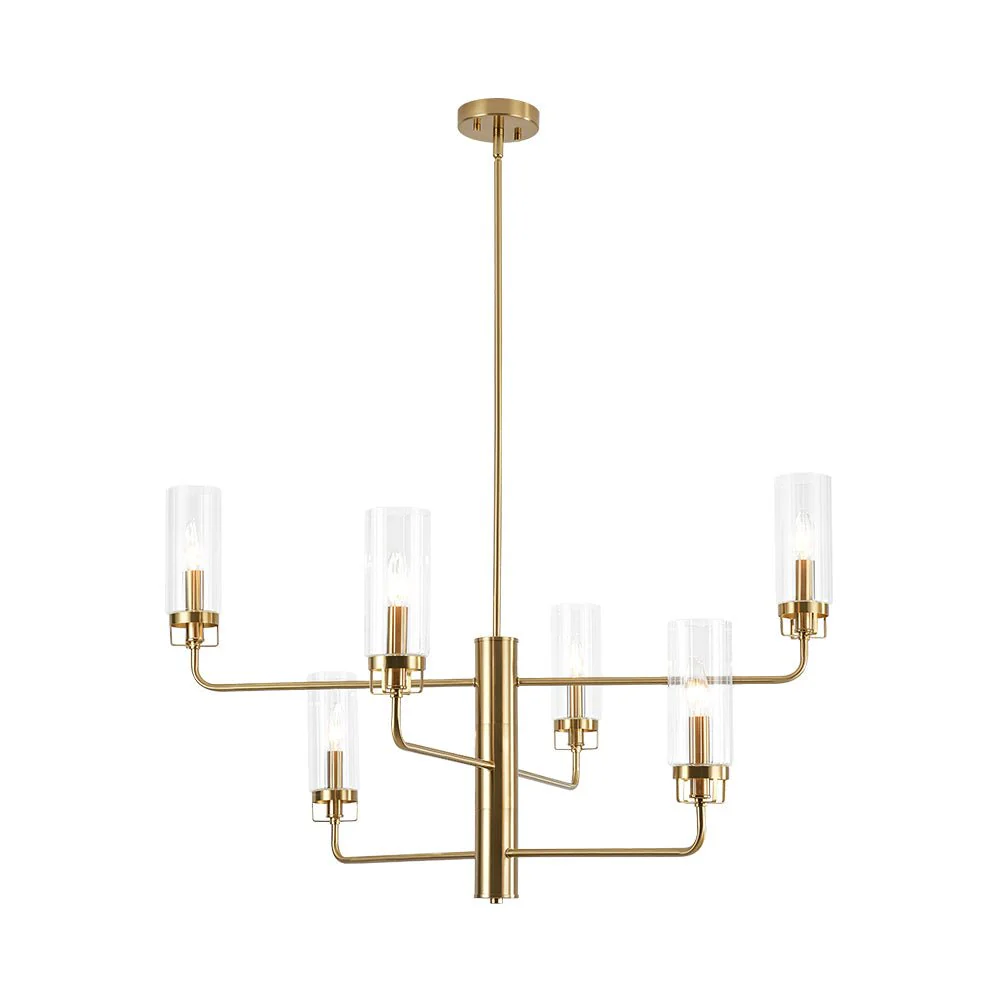 French Cylinder Ribbed Glass Round Tiered Candle Chandelier - Image 6