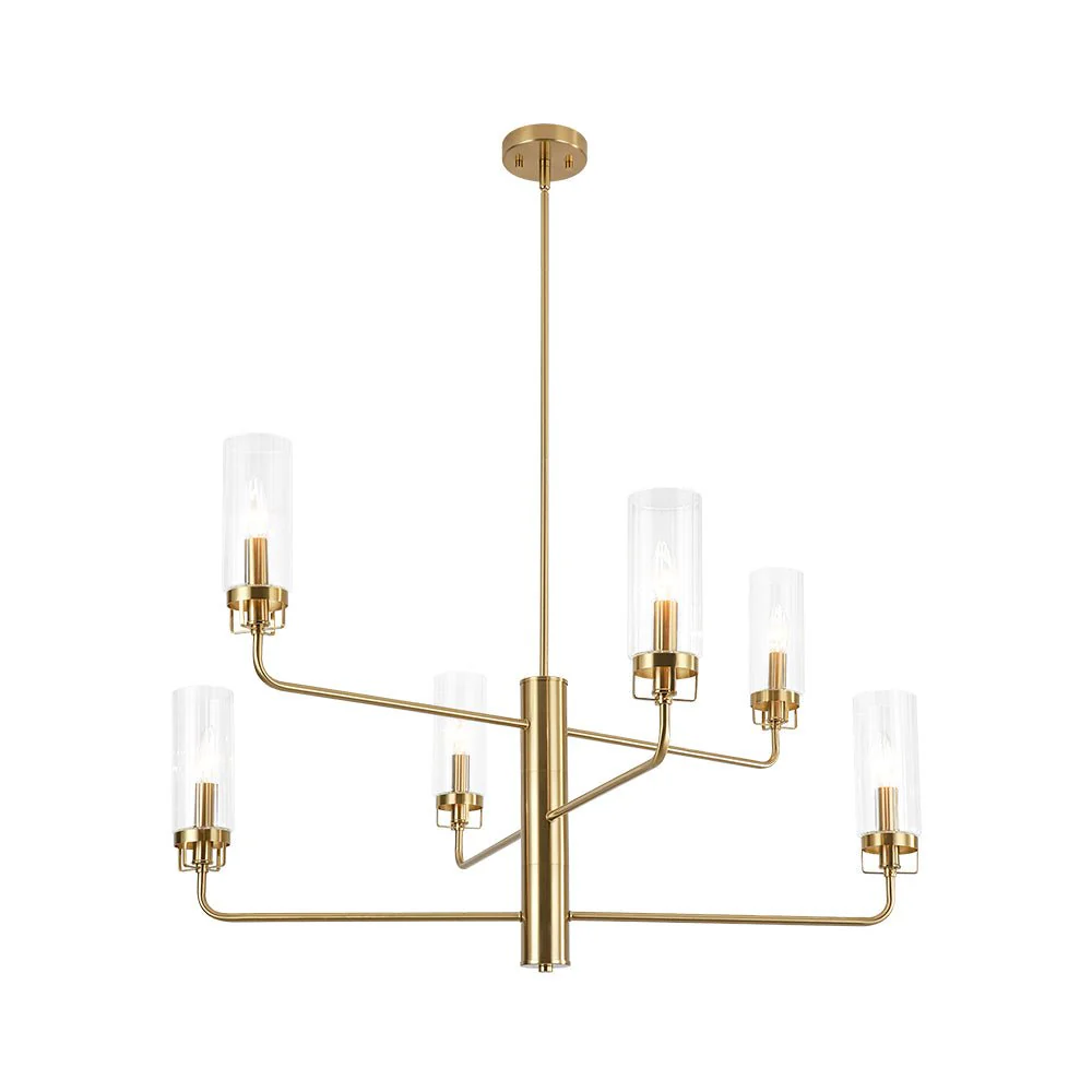 French Cylinder Ribbed Glass Round Tiered Candle Chandelier - Image 7