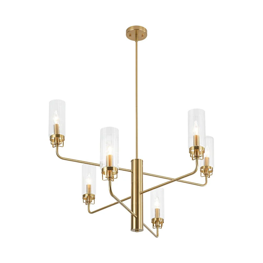French Cylinder Ribbed Glass Round Tiered Candle Chandelier - Image 8