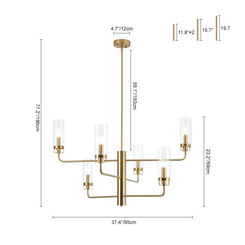 French Cylinder Ribbed Glass Round Tiered Candle Chandelier - Image 9