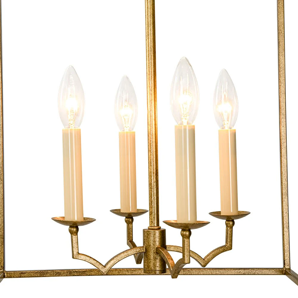 French Distressed Gold Candle Square Lantern Chandelier - Image 12