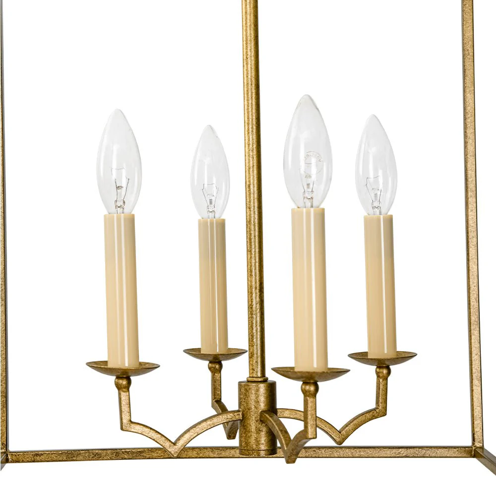 French Distressed Gold Candle Square Lantern Chandelier - Image 13