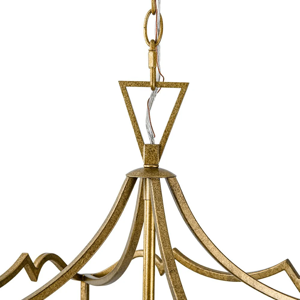 French Distressed Gold Candle Square Lantern Chandelier - Image 15