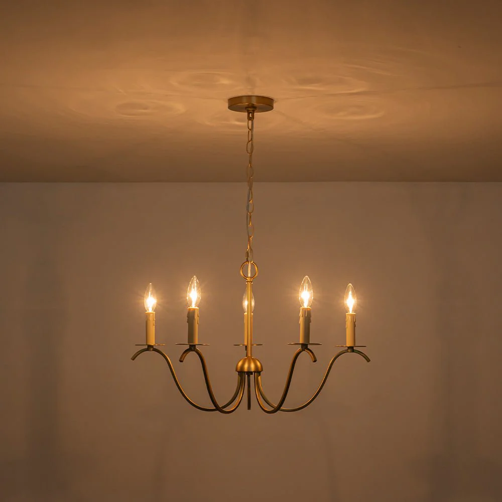 (OpenBox) French Farmhouse 5-Light Brass Candle Style Chandelier - Image 4
