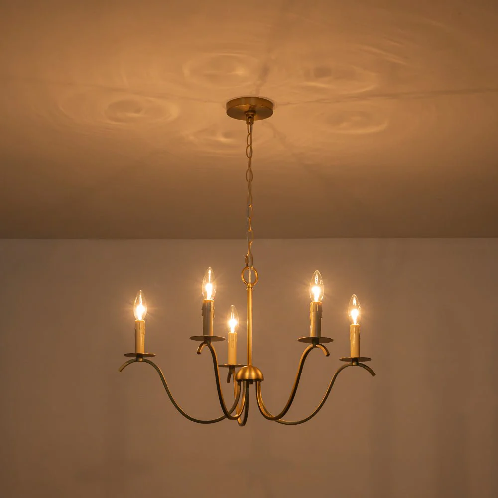 (OpenBox) French Farmhouse 5-Light Brass Candle Style Chandelier - Image 5