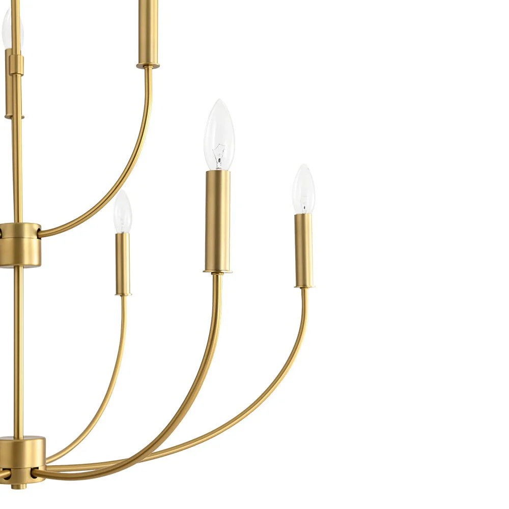 French Farmhouse Brass 2-Tier Candle Style Chandelier - Image 10