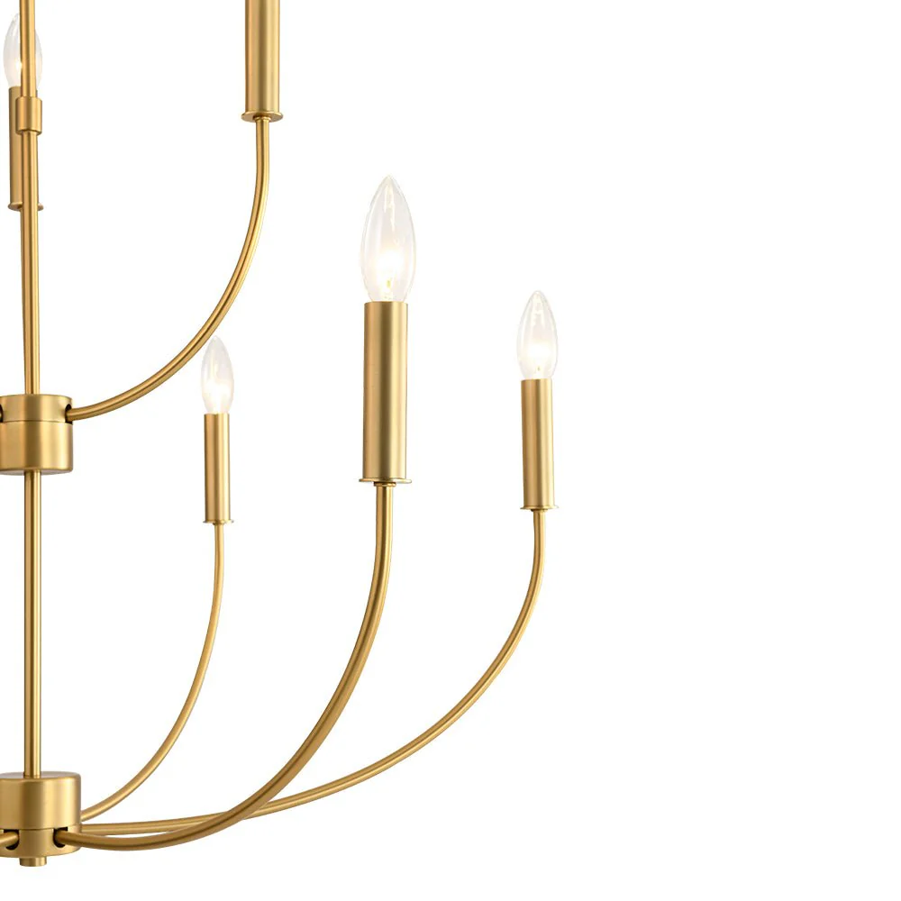 French Farmhouse Brass 2-Tier Candle Style Chandelier - Image 11