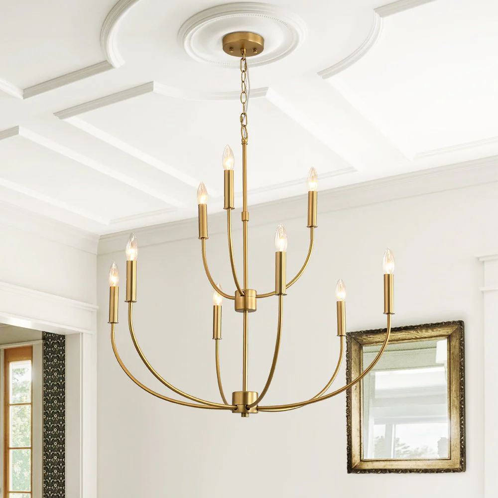 French Farmhouse Brass 2-Tier Candle Style Chandelier - Image 2