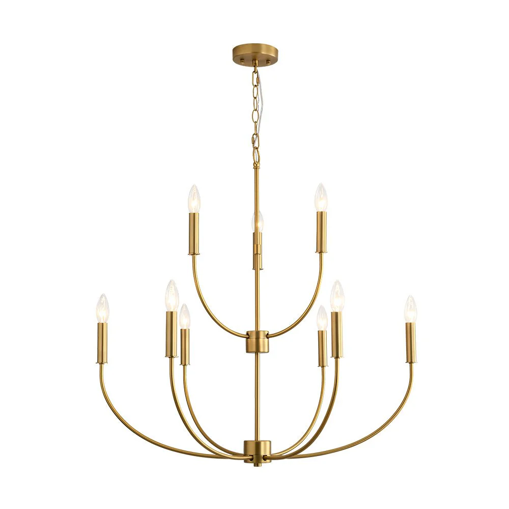 French Farmhouse Brass 2-Tier Candle Style Chandelier - Image 3