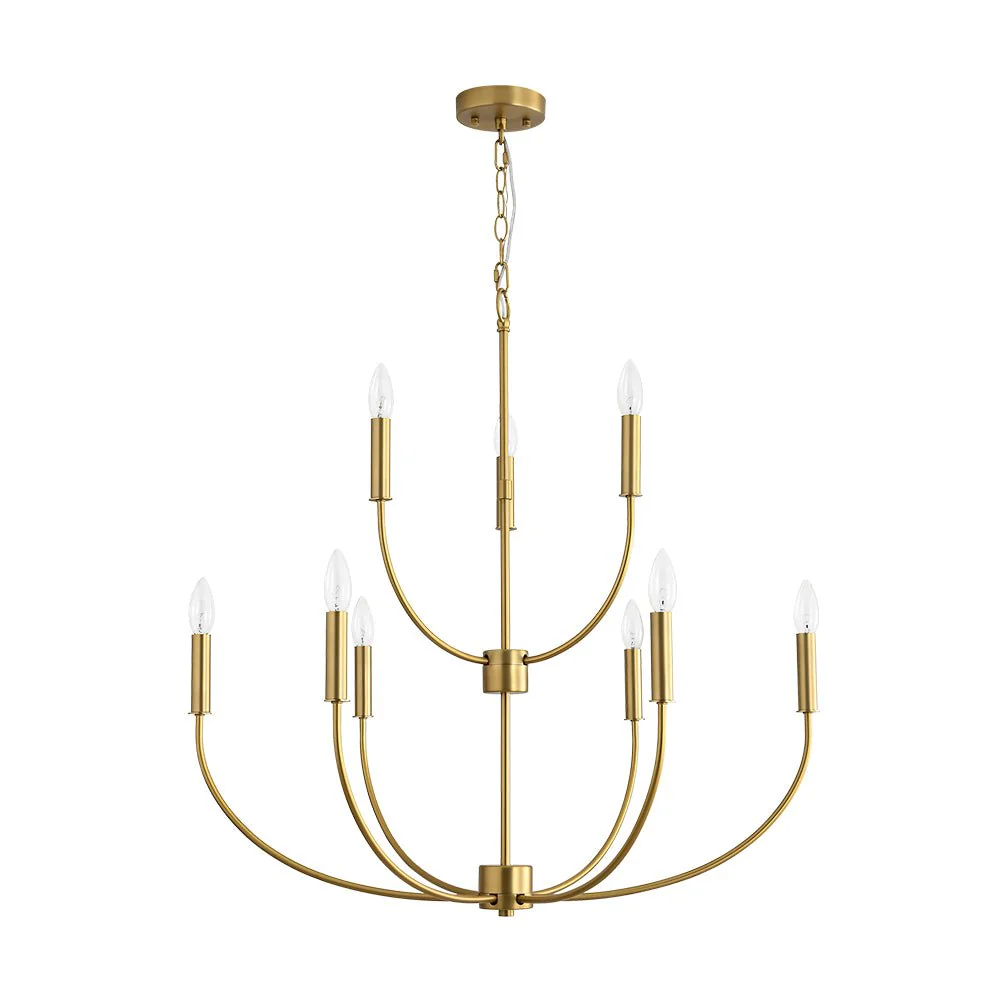 French Farmhouse Brass 2-Tier Candle Style Chandelier - Image 4