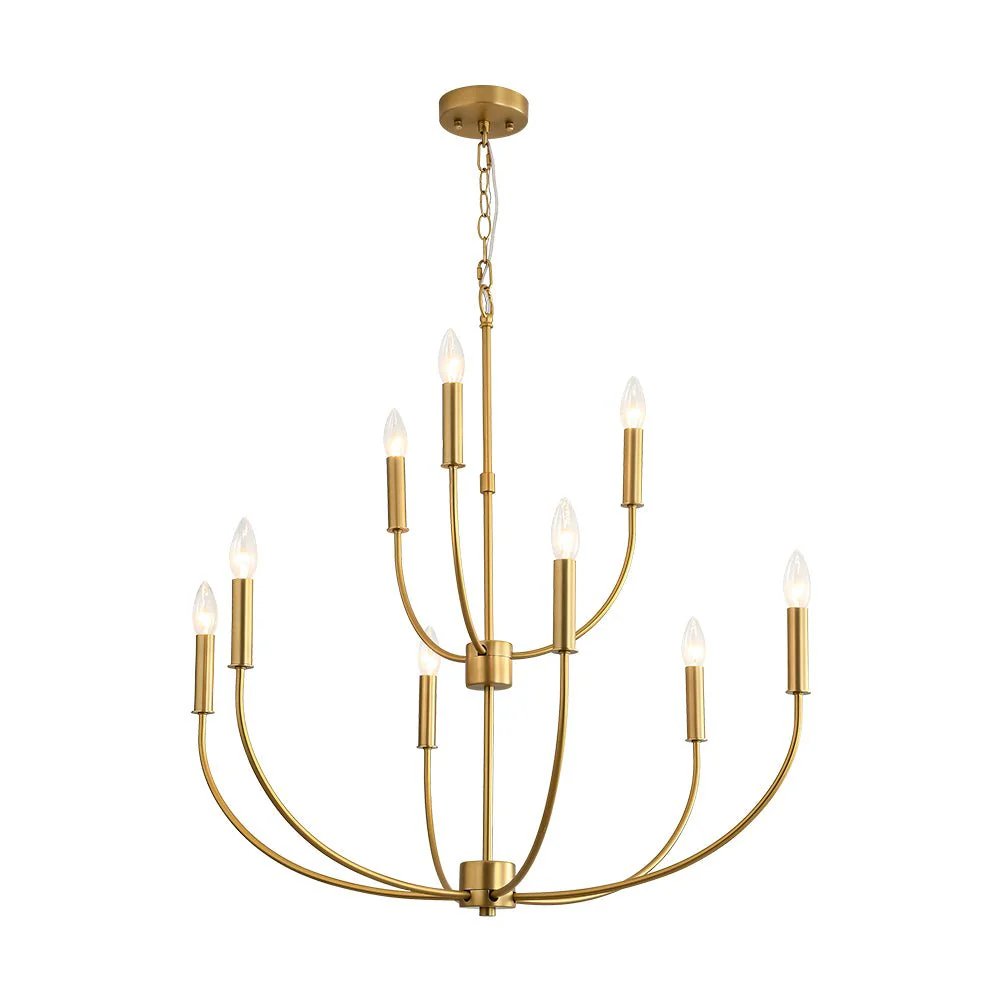 French Farmhouse Brass 2-Tier Candle Style Chandelier - Image 5