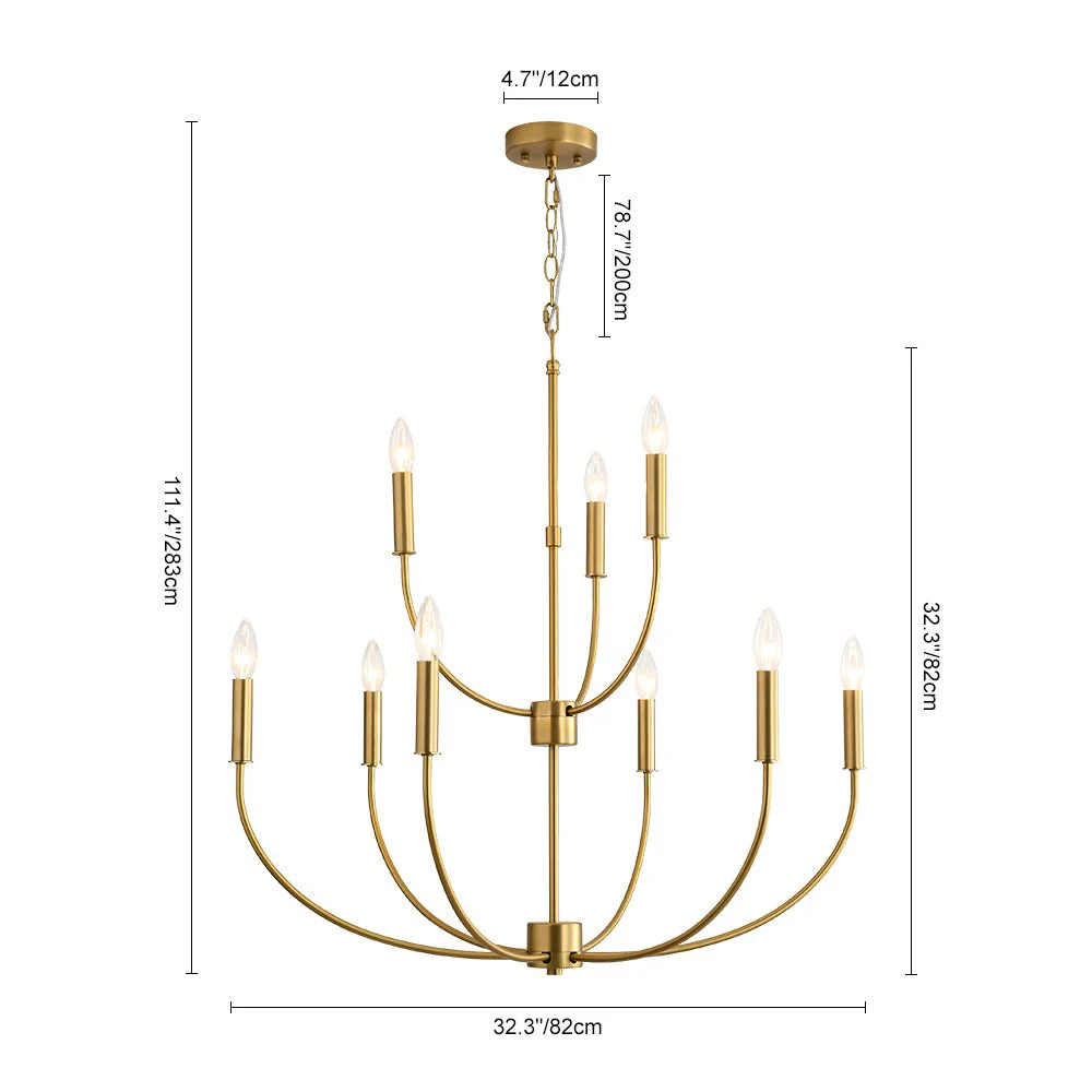 French Farmhouse Brass 2-Tier Candle Style Chandelier - Image 6