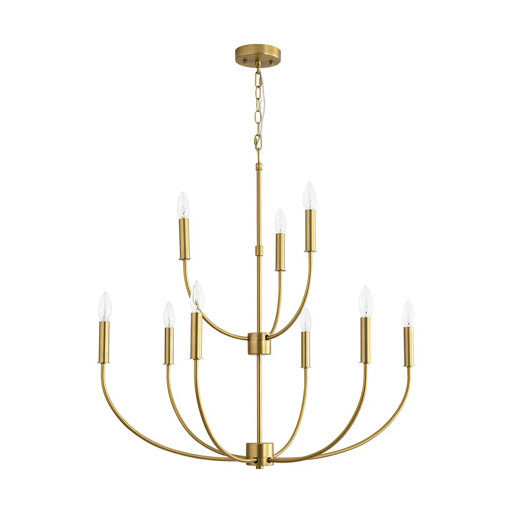 French Farmhouse Brass 2-Tier Candle Style Chandelier - Image 7