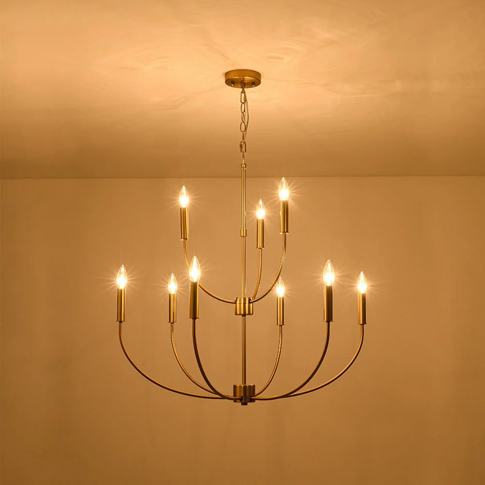 French Farmhouse Brass 2-Tier Candle Style Chandelier - Image 8
