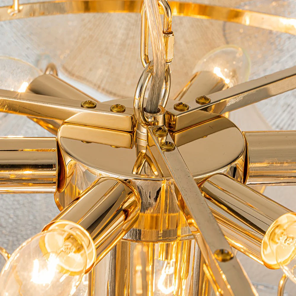 French Gold Layered Ginkgo Leaf Textured Glass Chandelier - Image 10