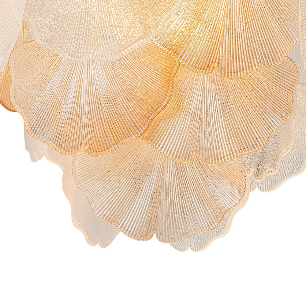 French Gold Layered Ginkgo Leaf Textured Glass Chandelier - Image 14