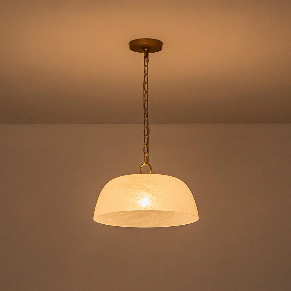 French Luxe 1-Light White Clouded Glass Round Pendant - Image 9