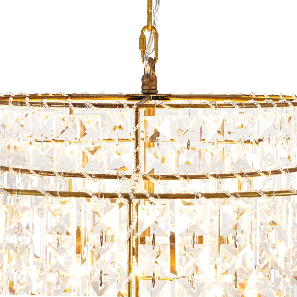 Luxe Antique Bronze Tiered Crystal Drum Cage Chandelier - Image 11