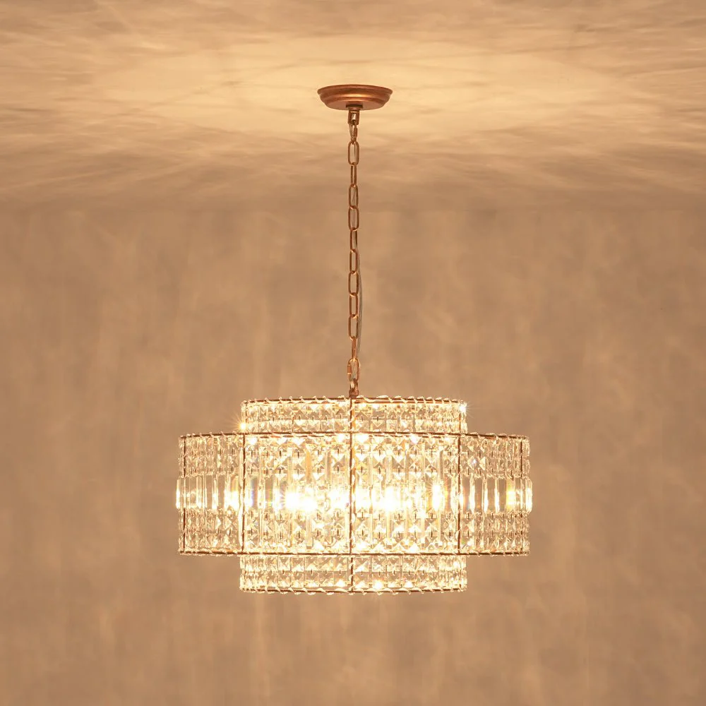 Luxe Antique Bronze Tiered Crystal Drum Cage Chandelier - Image 17