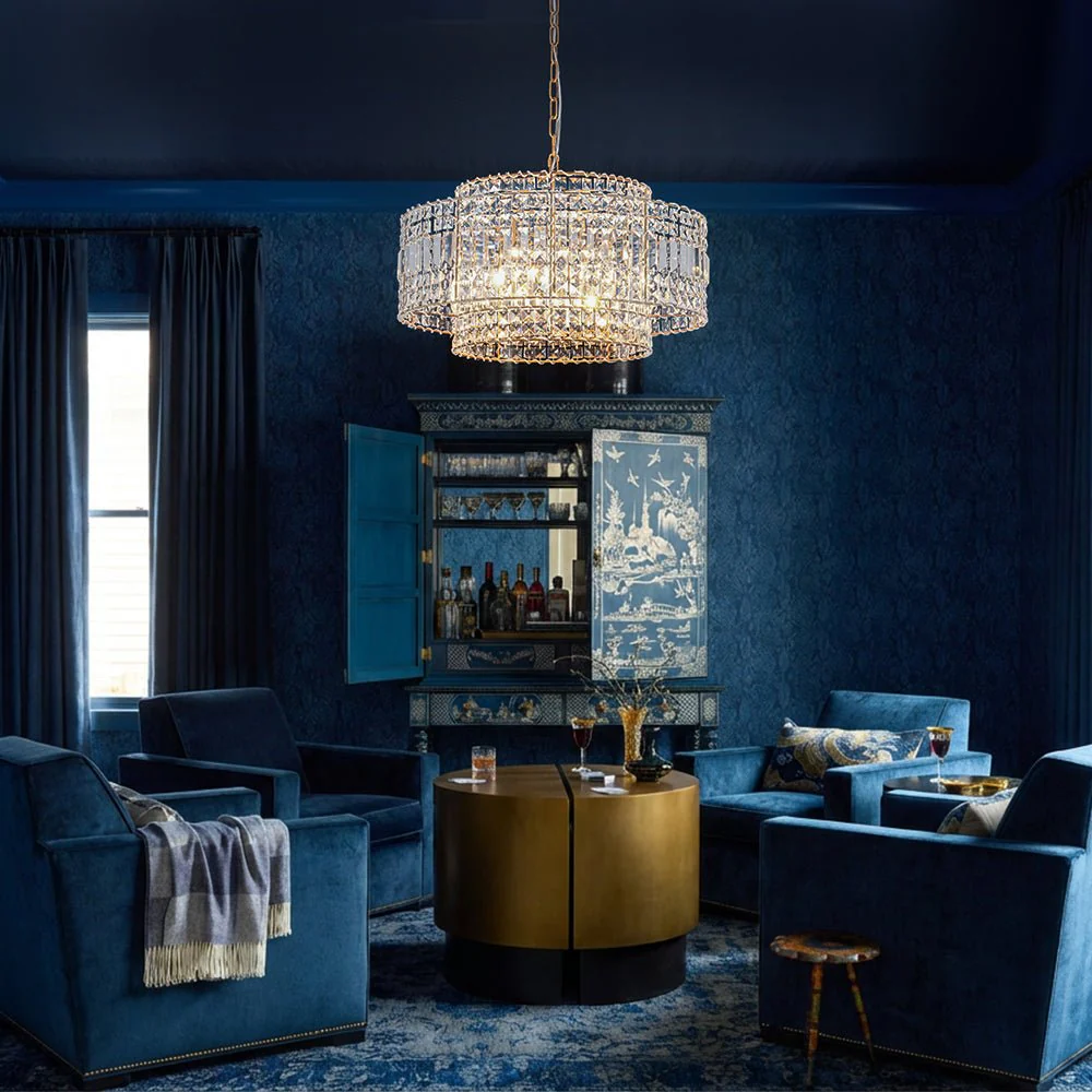 Luxe Antique Bronze Tiered Crystal Drum Cage Chandelier - Image 2